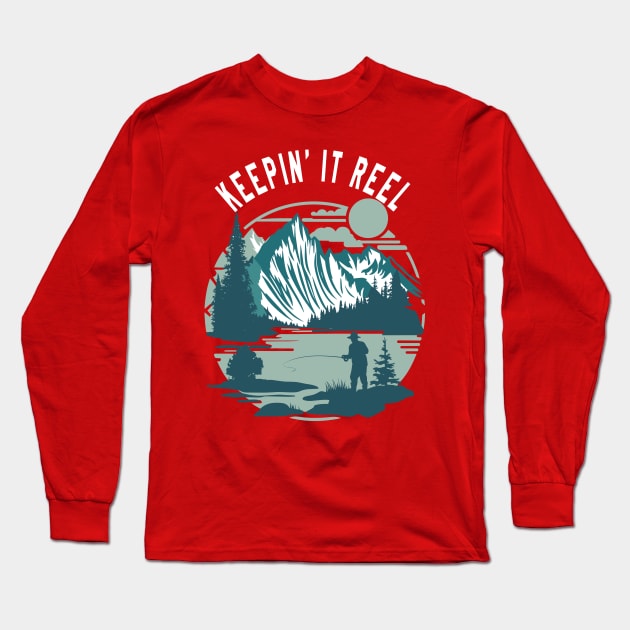 Keepin It Reel Retro Fishing Design Long Sleeve T-Shirt by TF Brands